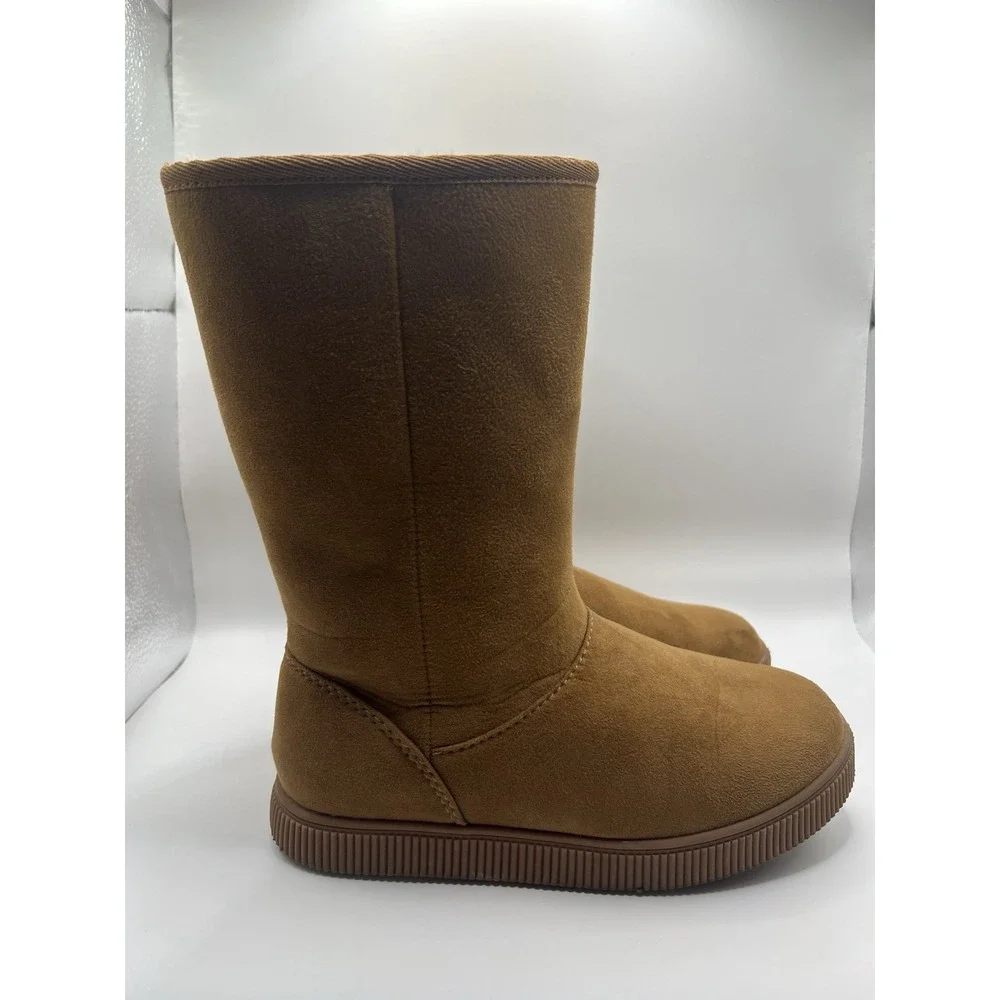 Cat & Jack Girls Winter Boots Size 1‎ Tan Faux Suede Pull On Cozy Lined School